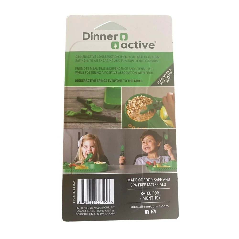 DinnerActive Utensil Set for Kids Construction Themed Fork and Spoon Toddlers Gr